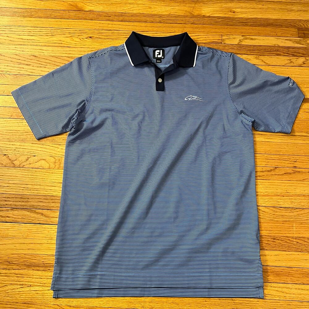 Footjoy Polo Shirt Mens Medium Blue Striped Performance Golf Short Sleeve